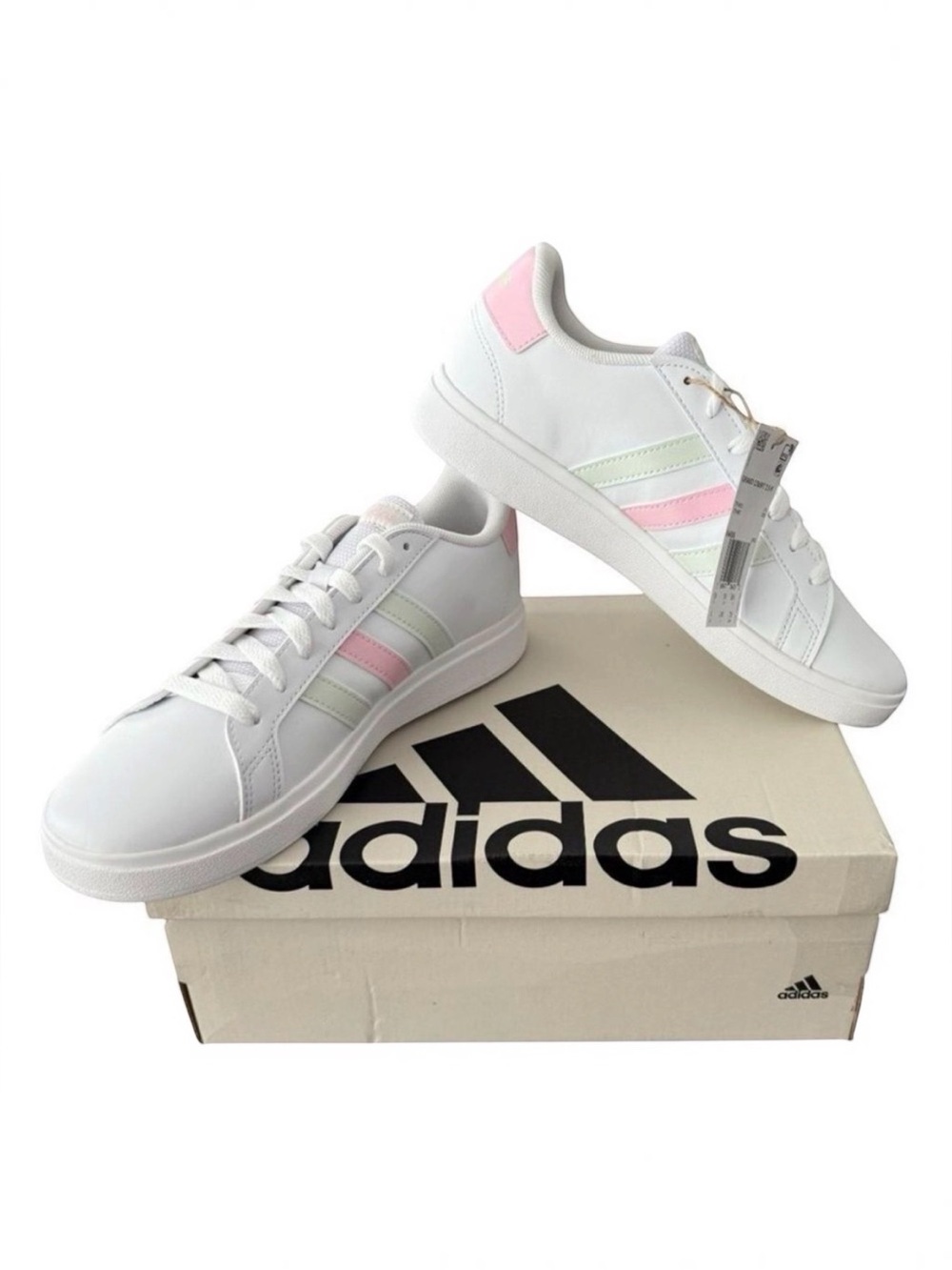 NWT Adidas Grand Court 2.0 K Pastel Sneakers White Pink Youth 6 Fits Women 7.5